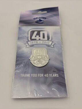 Brand New Vancouver Canucks 40th Anniversary Season 1970-2010 Commemorative Pin